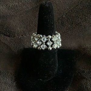 Silver Toned Stretch Ring with Crystals